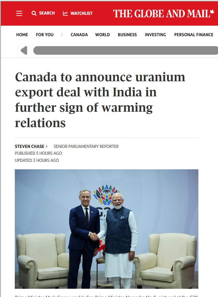 Tablesalt13's tweet image. 🚨MAJOR BREAKING

CANADA TO SELL 30 MILLION LBS OF YELLOWCAKE URANIUM TO INDIA OVER 10 YEARS

A BOON for Sask....

bypassing Ontario refineries and the USA.....28% of Canada&apos;s uranium supply output

6% of the entire global output