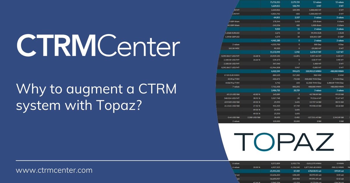 CTRMCenter's tweet image. Why should you augment your CTRM system with Topaz? ctrmcenter.com/blog/commodity… #CTRM #ETRM