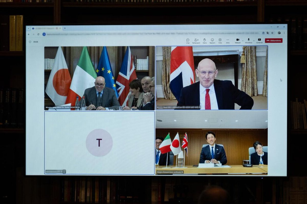 MinisteroDifesa's tweet image. &quot;Importante colloquio in videoconferenza con colleghi del Giappone @shinjirokoiz e del Regno Unito @JohnHealey_MP. Focus su Global Combat Air Programme (#GCAP), programma aerospaziale, internazionale di 6^ generazione, fondamentale per generare capacità innovative, anche non…