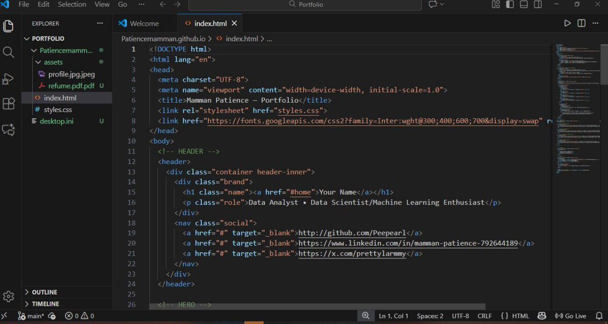 prettylarmmy's tweet image. GitHub alone isn’t always enough, “Recruiters won’t read code”,they said. So here I am, building a proper portfolio from scratch. It’s still in progress HTML, CSS, assets, all coming together but each line is a step closer to showing the world what I can do.