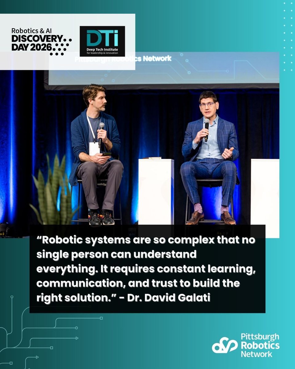 RoboPGH's tweet image. A shift is happening across robotics. As companies scale, success depends on developing the people who power the technology. The panel “Introducing the Deep Tech Institute” explored why continuous learning is now essential in robotics and AI. 🎥buff.ly/R3QwRAL