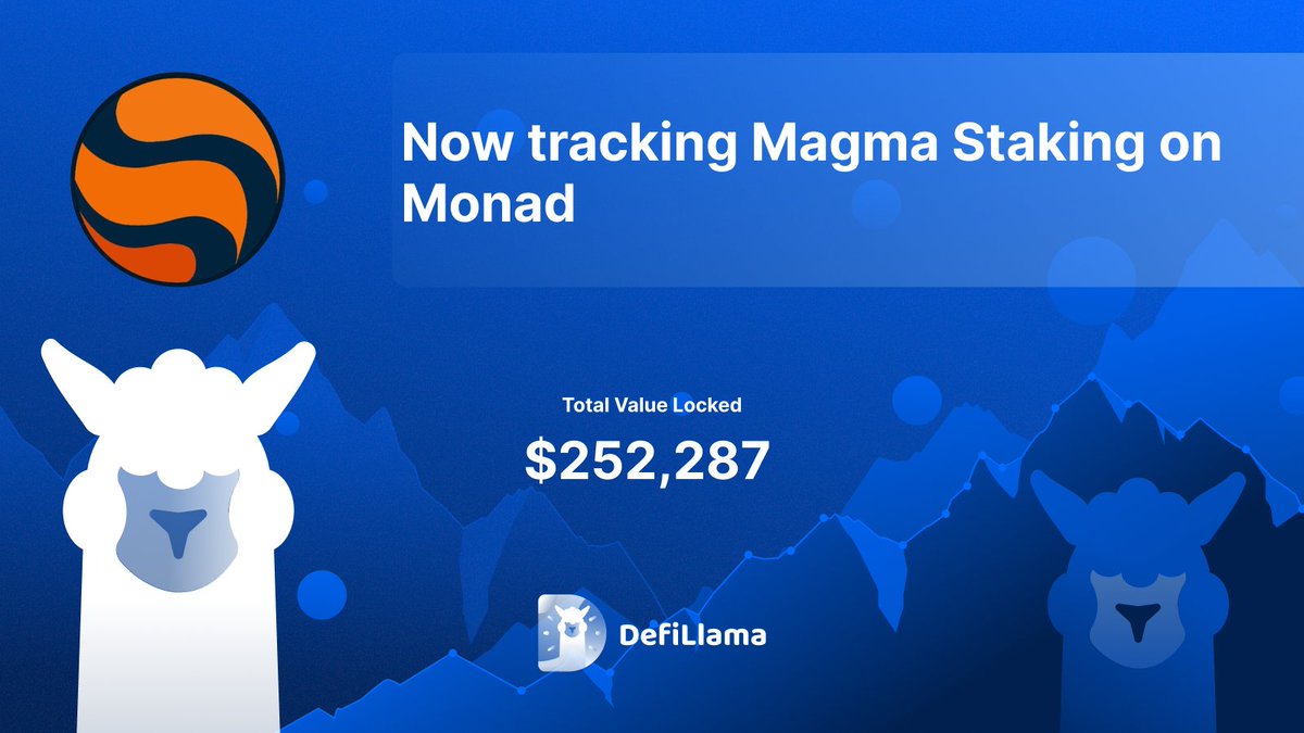 DefiLlama announcement of tracking Magma Staking on Monad with TVL displayed