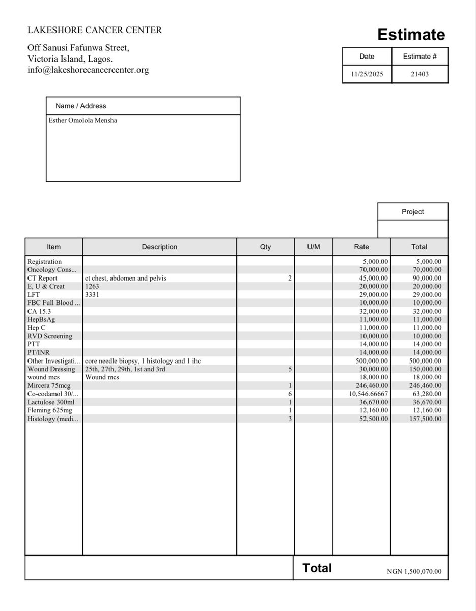 Hybrid_Ola's tweet image. Aunty Esther visited a specialist today at Lakeshore Cancer Center
We are now open to donations as her health is the priority right now

Please donate what you can 🙏🏼 God bless you

2405990902
Zenith
Wisdom Obi-Dickson