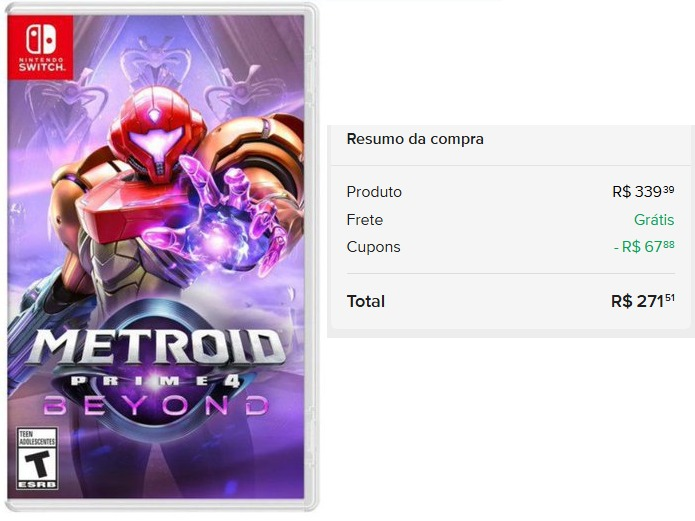 Metroid Prime 4 de Switch 1 tá ficando por R$271, Com o Cupom: HOJETEMCUPOM mercadolivre.com/sec/19bX4xA