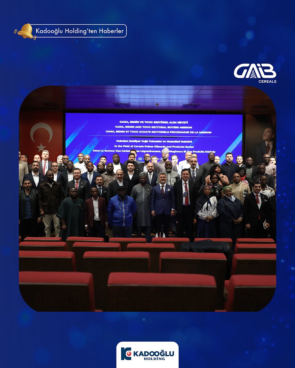 GAİB Hizmet Binası’nda; Gana, Benin ve Togo’dan gelen alım heyetlerinin katılımıyla düzenlenen toplantıda, Güneydoğu Anadolu Hububat Bakliyat Yağlı Tohumlar ve Mamulleri İhracatçıları Birliği​​ Başkanı ve <a href="/kadoogluholding/">Kadooğlu Holding</a> Yönetim Kurulu Başkan Vekili  Sn. <a href="/celalkadoogluu/">Celal Kadooglu</a>,