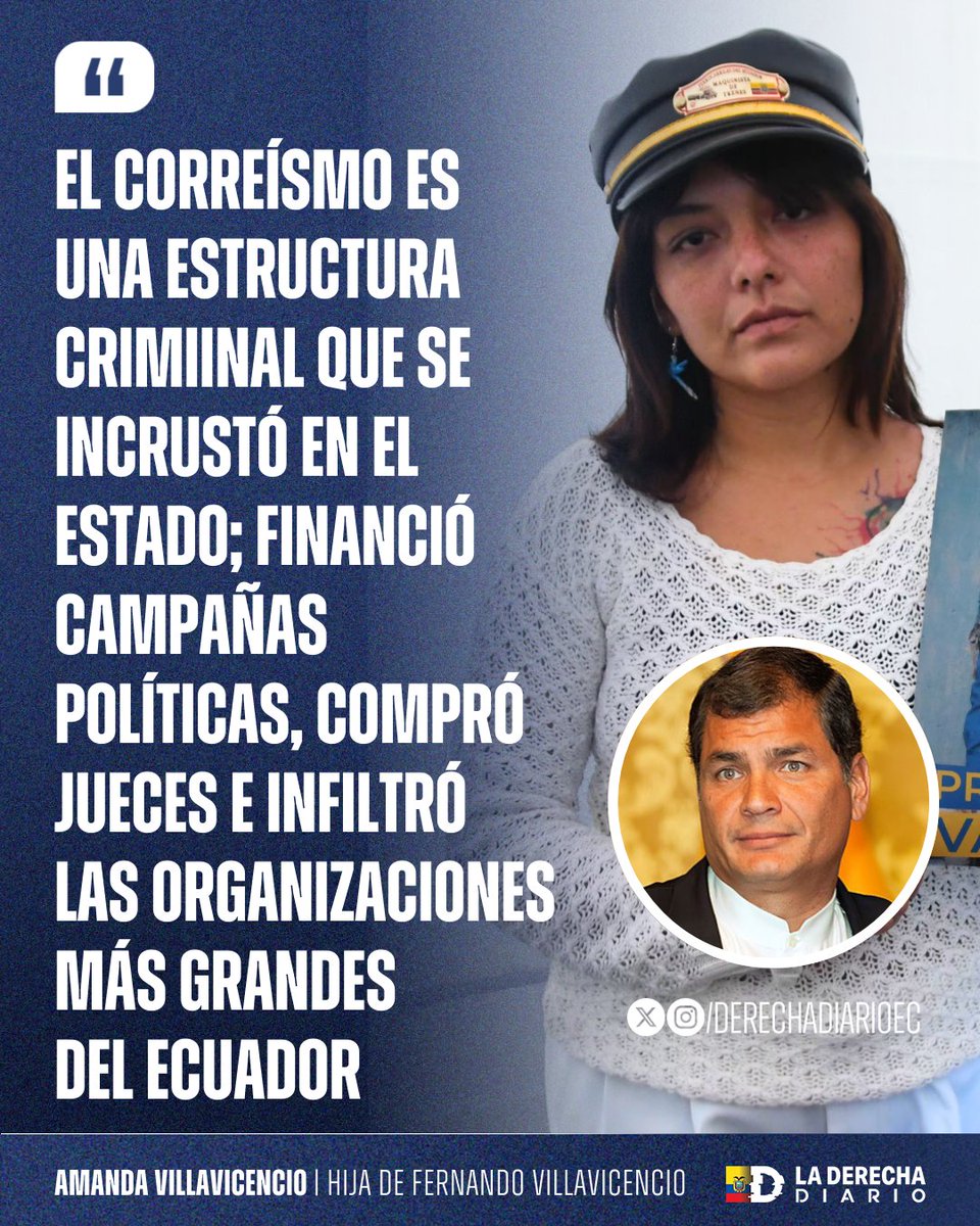 DerechaDiarioEC's tweet image. 🚨🇪🇨 | Amanda Villavicencio advierte sobre la infiltración criminal del correísmo y exige justicia: “El correísmo es una estructura CRIMINAL que se incrustó en el Estado, financió campañas políticas, compró jueces e infiltró las organizaciones más grandes del Ecuador”.