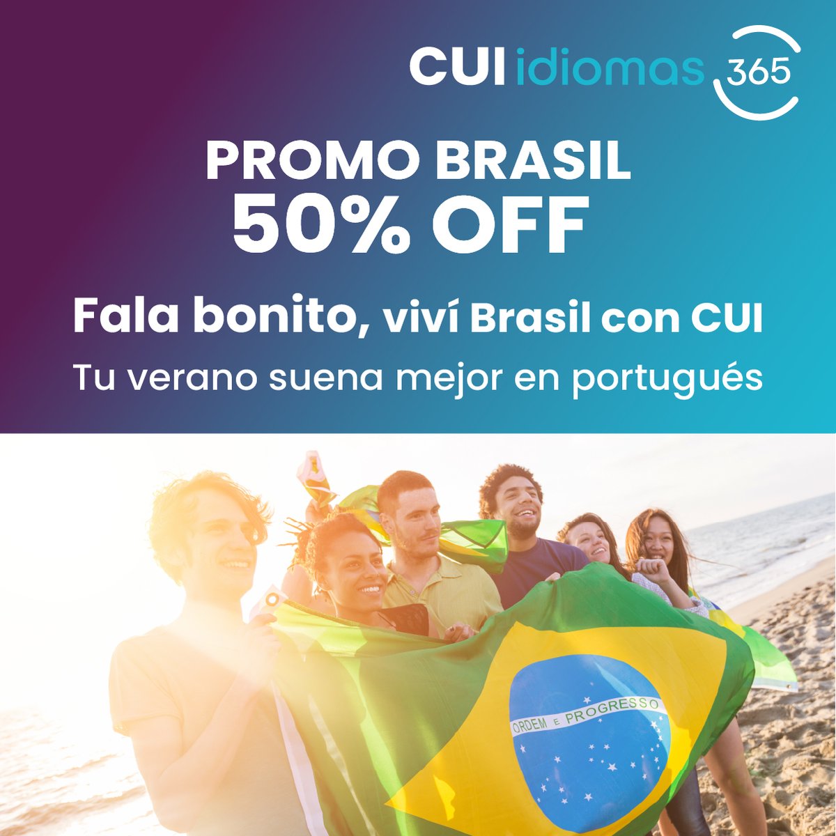 🇧🇷¡50% OFF en Portugués! 
¡Por tiempo limitado! Empezá a hablar portugués ya sea por viajes, trabajo o cultura.

Aprovechá para estudiar con la flexibilidad de CUI Idiomas 365 y estudiá a tu ritmo y en tus horarios.

🎓 Certificados UBA
💻+ Info en → cui.edu.ar/idiomas-365