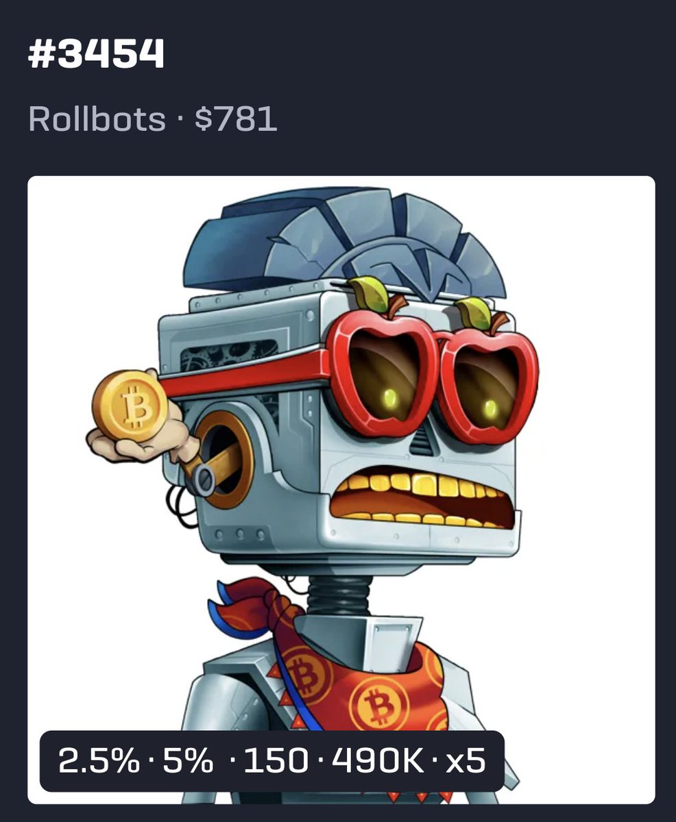 TIBLLOR's tweet image. Bought a new Rollbot for the first time since March!  Not often do you see some rare teeth or background hit the market.  Play the long game on the greatest deflationary token in crypto!  This will net about $1500/yr staked in Buy/Burn take of $RLB EVERY HOUR!  Utility will pay…