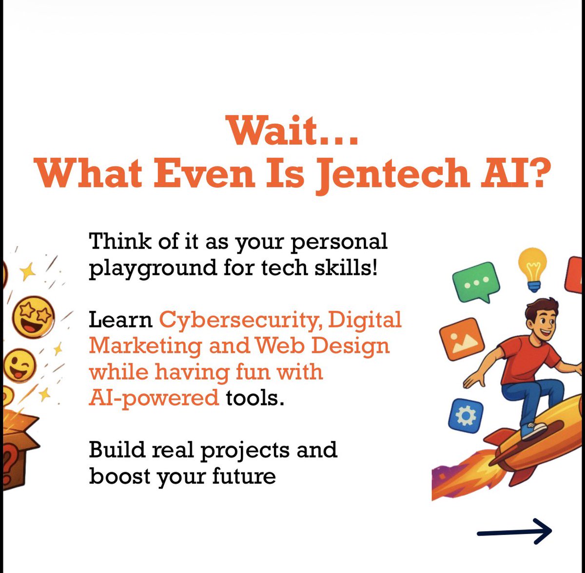 jentech_ai's tweet image. Got questions? We&apos;ve got answers!

What is @jentech_ai?

Who can join? How does it work?

Let&apos;s talk. Drop your questions below

#FAQ #DigitalLearning #JentechAl #FutureReady #Aleducation