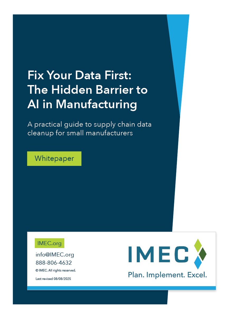 IMECillinois's tweet image. If your organization is working toward ERP optimization, improving supply chain visibility, or preparing to adopt AI-driven tools, this whitepaper outlines why clean, reliable data is foundational.

hubs.ly/Q03VPrHH0

#IllinoisManufacturing #AIReadiness #ProcessImprovement