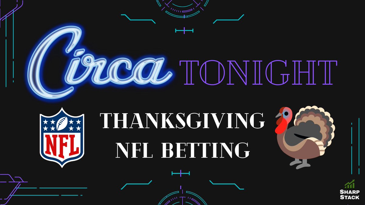 NFL Thanksgiving Bets, Picks, Predictions
2 p.m. ET: live on YT and <a href="/4for4football/">4for4 Fantasy Football</a> on X 

Circa Tonight 
Powered By <a href="/SharpStack/">SharpStack</a> 
7 Days Free with promo code TNFLIVE

I'm going to show you how powerful this tool is and as many +EV NFL Thanksgiving bets as I can with <a href="/MattBrownM2/">Matt Brown</a>.