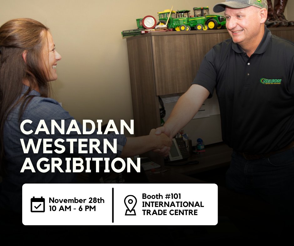 We’re at Agribition!
Join us tomorrow at the John Deere booth from 10 AM – 6 PM at Booth 101 in the International Trade Centre.

Stop by to connect with our team, explore the latest innovations, and learn how we can help keep your equipment running strong.

#Agribition2025