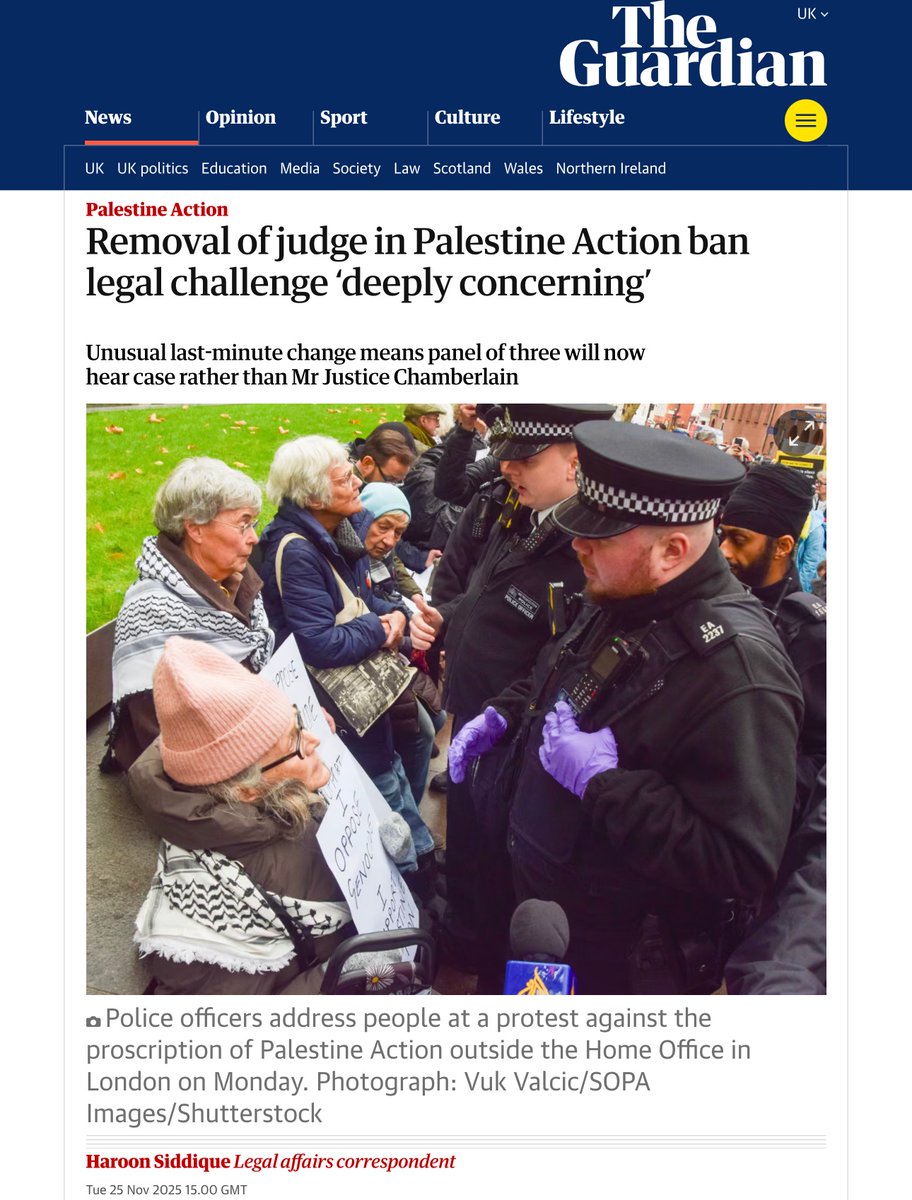 kennardmatt's tweet image. The Judge in the Palestine Action legal challenge has been removed, and replaced by 3 others.

Two of them appear to have conflicts of interests, including Judge Victoria Sharp who has family connections to pro-Israel lobbyist Trevor Chinn.

Chinn funded both Conservative and…