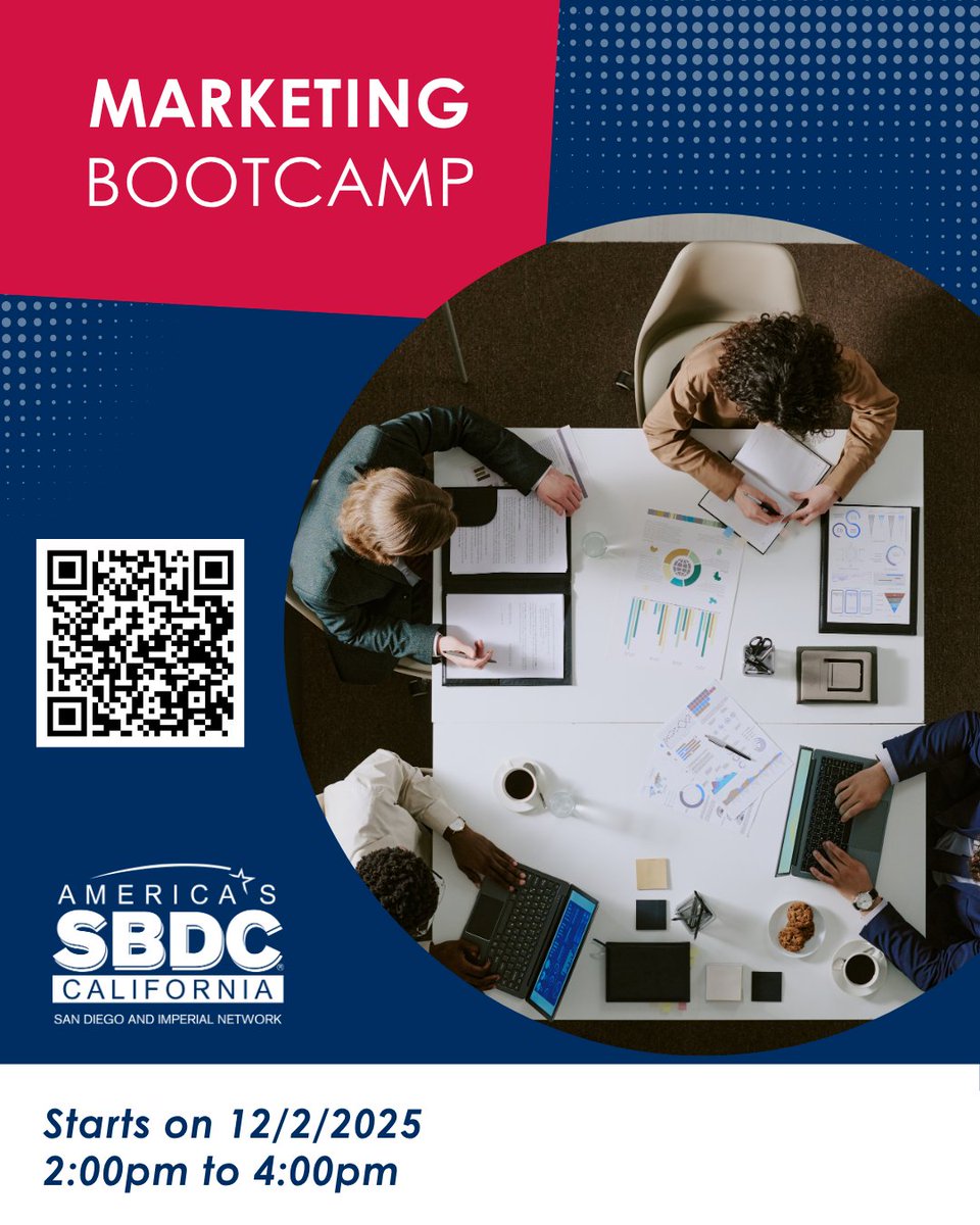 SDSBDCNetwork's tweet image. Join us on a journey to master marketing for your small business! Our comprehensive Marketing Bootcamp course equips you with the essential skills and knowledge needed to get clear in your marketing journey.
