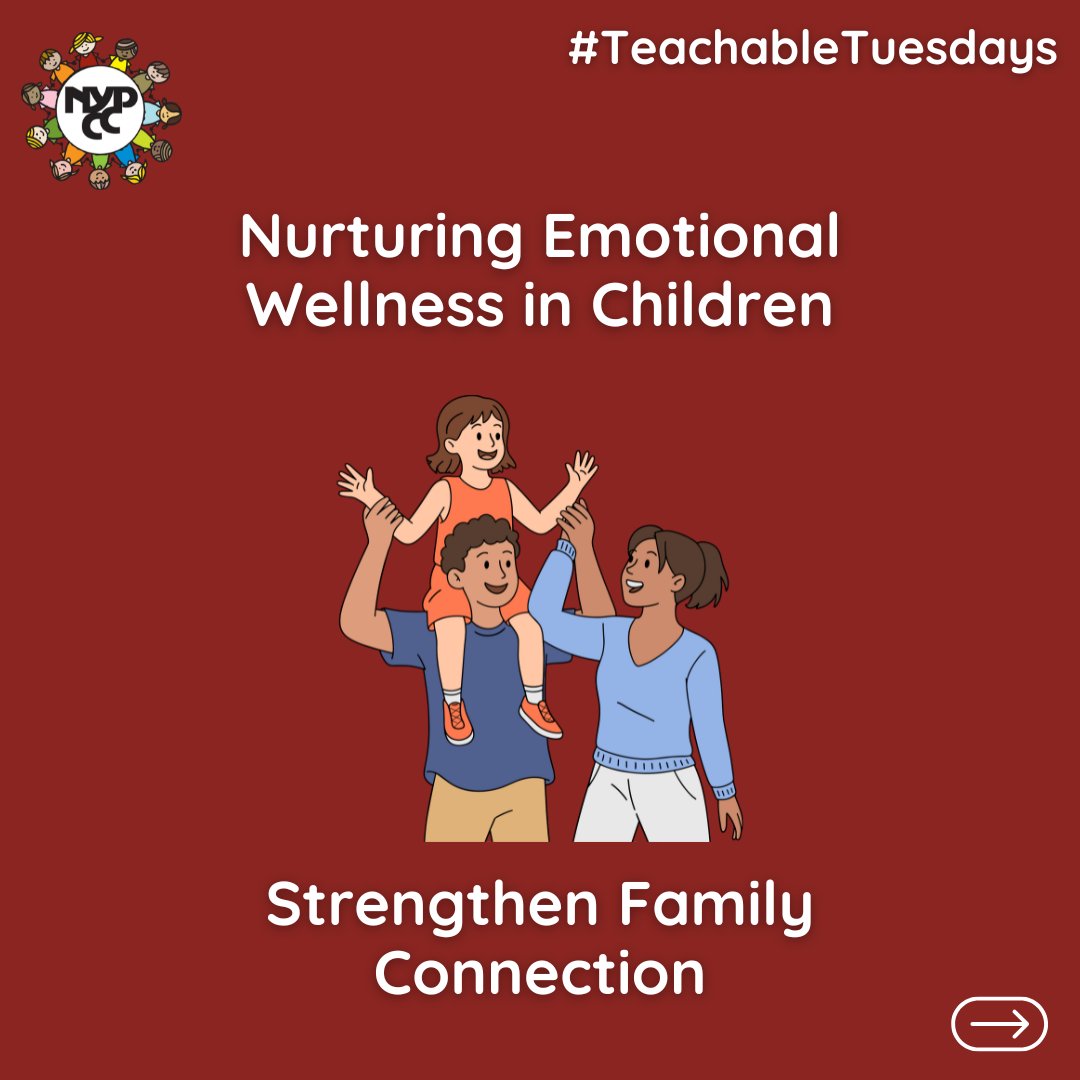 NYPCC1's tweet image. This week’s #TeachableTuesday is about Strengthening Family Connections. Share meals, walks, or game nights to nurture emotional security. 🏡 Strong bonds build trust and boost self-esteem. 💞 #NYPCC #CaringForTheCommunity #ParentingTips #EmotionalWellness #TeachableTuesday