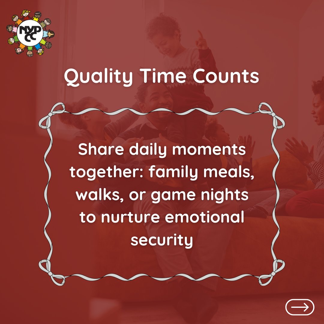 NYPCC1's tweet image. This week’s #TeachableTuesday is about Strengthening Family Connections. Share meals, walks, or game nights to nurture emotional security. 🏡 Strong bonds build trust and boost self-esteem. 💞 #NYPCC #CaringForTheCommunity #ParentingTips #EmotionalWellness #TeachableTuesday