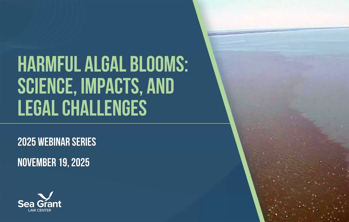 Our Nov. 19, 2025 webinar — Harmful Algal Blooms: Science, Impacts, and Legal Challenges — is now available to view:

▶️ nsglc.olemiss.edu/webinars/#11-1… 

Speakers: 
• Siena Fouse - NSGLC Ocean and Coastal Law Fellow 
• Betty Staugler - NOAA HAB Liaison from FL Sea Grant