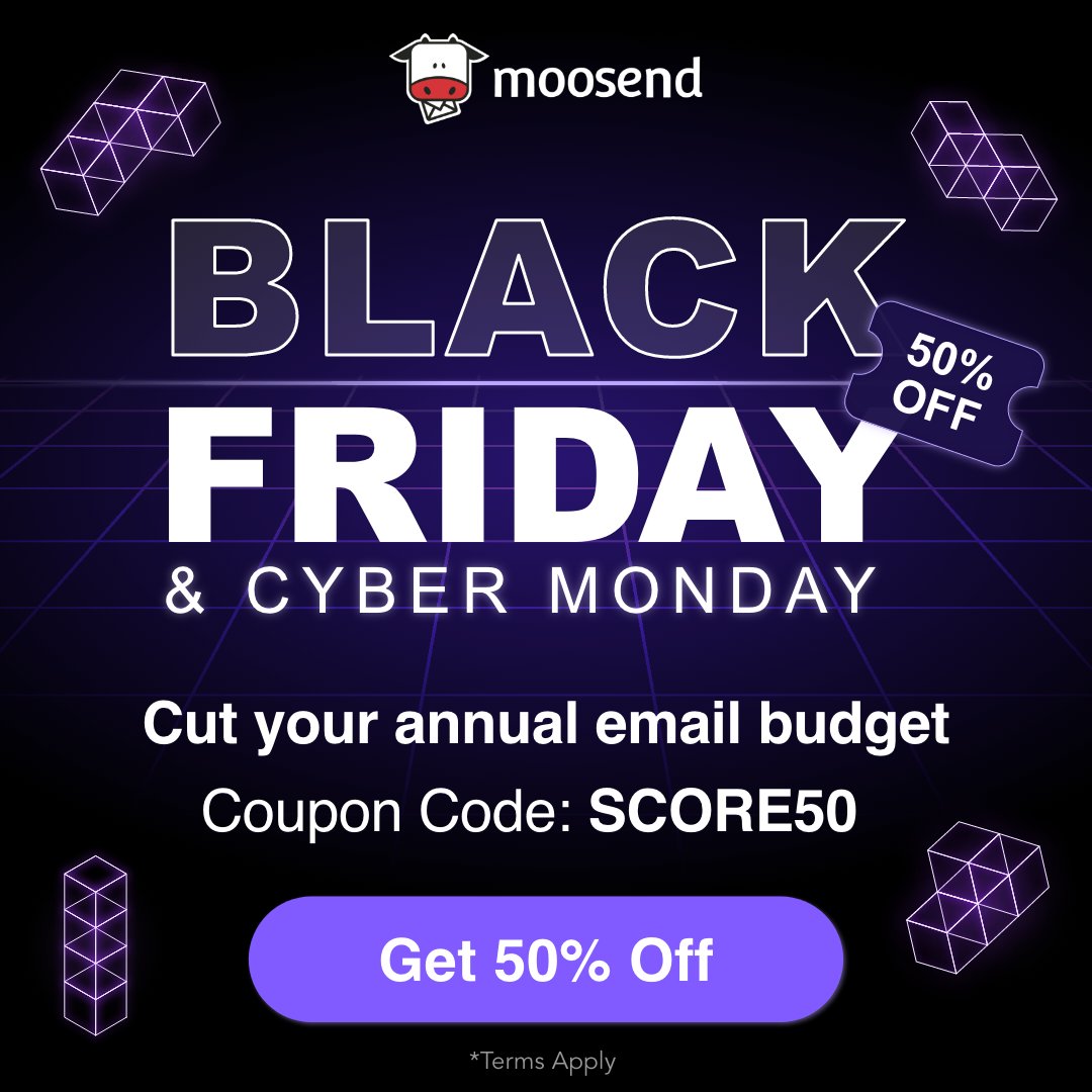 Black Friday Deal

Get 50% off* Moosend annual Pro Plans with code SCORE50.

Don’t miss your chance to level up your email marketing 

👉 moosend.com/pricing

*Terms Apply

#Moosend #BlackFridaySaaSDeals