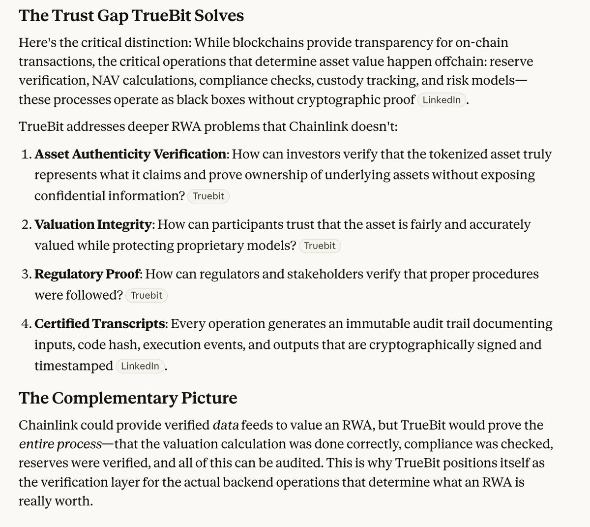 Richarddd102's tweet image. Truebit addresses deeper RWA problems that Chainlink doesn't: