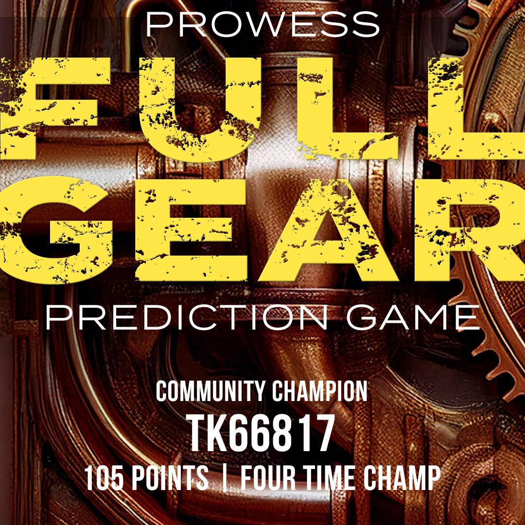 #AndNew Prowess AEW Champion

TK66817
4x Champ

Thanks for playing along with #prowess for #AEW #FullGear. We'll be back next weekend for #WWE #SurvivorSeries #WarGames. #AEWFullGear