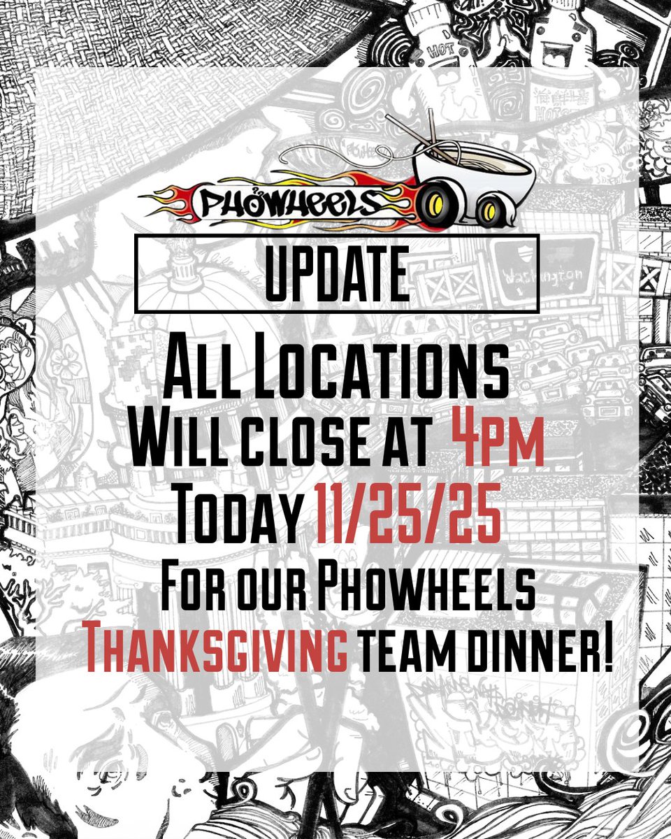 ❗UPDATE❗Closing early at 4pm today for our Phowheels Thanksgiving team dinner 🦃🔥 We appreciate y'all!!
#phowheel #phowheelsdc #washingtondc #burtonsville #foodtruck #dmvfoodies