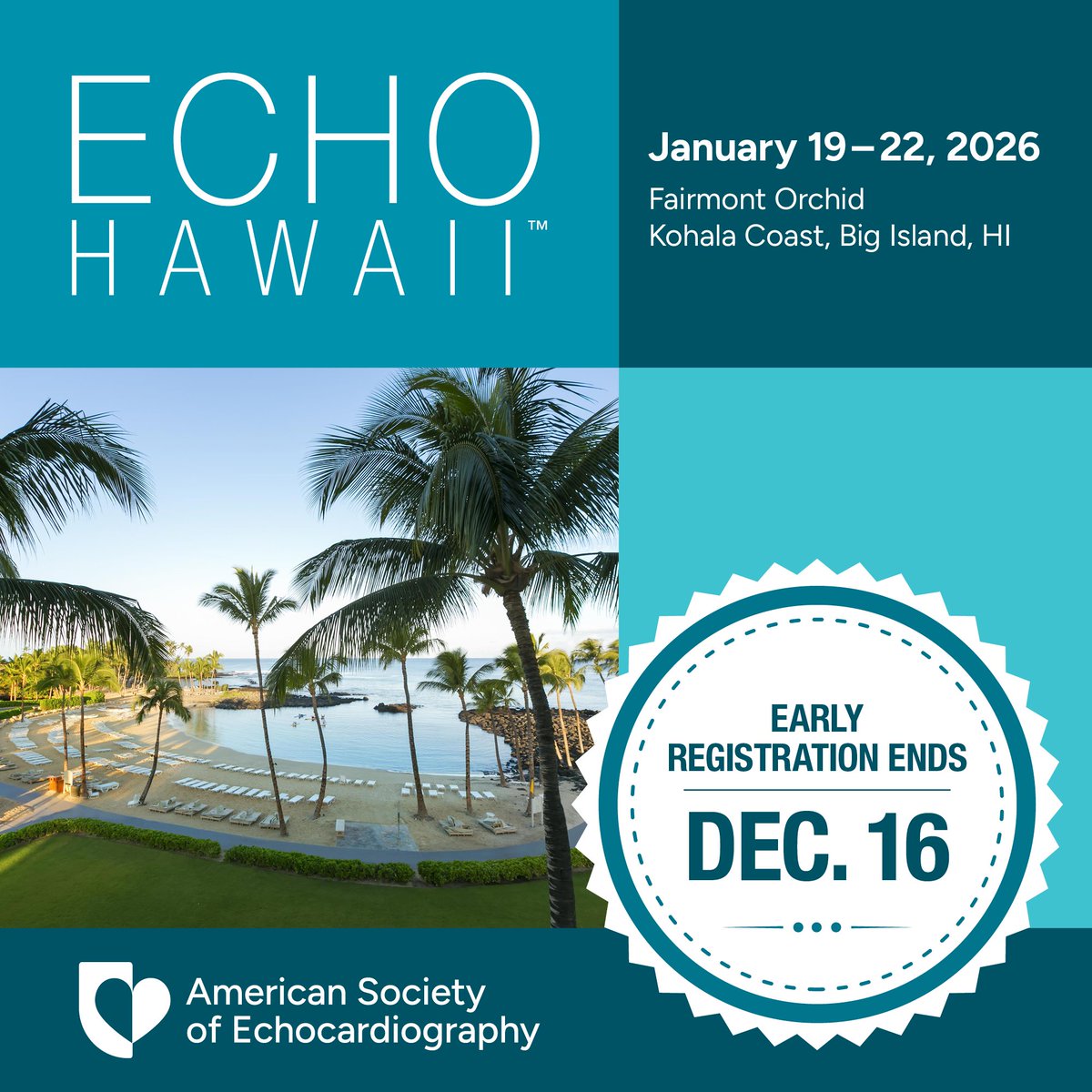 ASE360's tweet photo. Coming January 19-22, #EchoHawaii features state-of-the-art methods for evaluating:
🌺Ventricular systolic & diastolic function
🌴Valve function
🌺Pericardial disease
🌴Ischemic heart disease
🌺Critical care echo
🌴Cardiac POCUS
🌺Use of TEE
Sign up now: https://t.co/FBesjAYfwM https://t.co/zltQQHDKEA