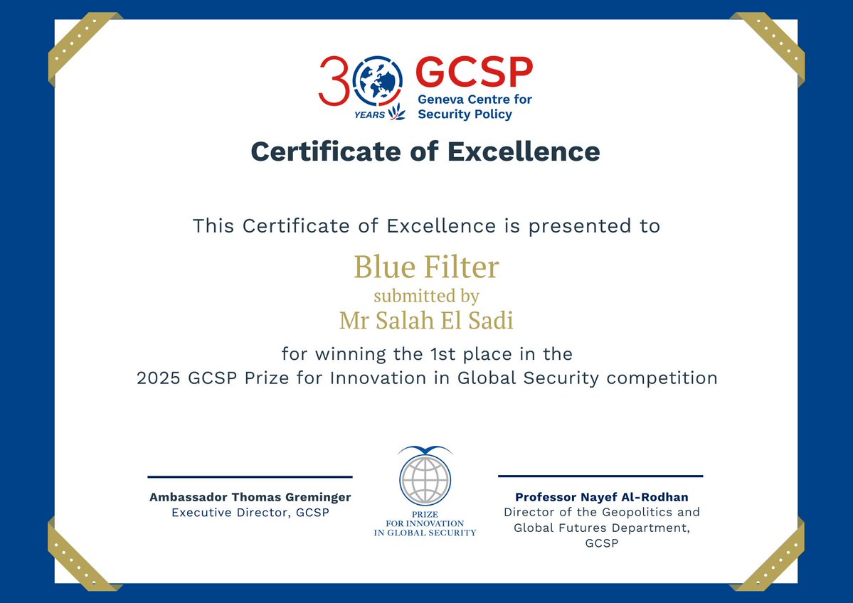 TheGCSP's tweet image. 🥇 Congrats to @BluefilterC in 1st place with their project delivering clean, safe water to vulnerable communities! They are transforming water security, public health &amp;amp; climate resilience, especially in conflict-affected regions.

#GCSPPrize #GCSPInnovationDay