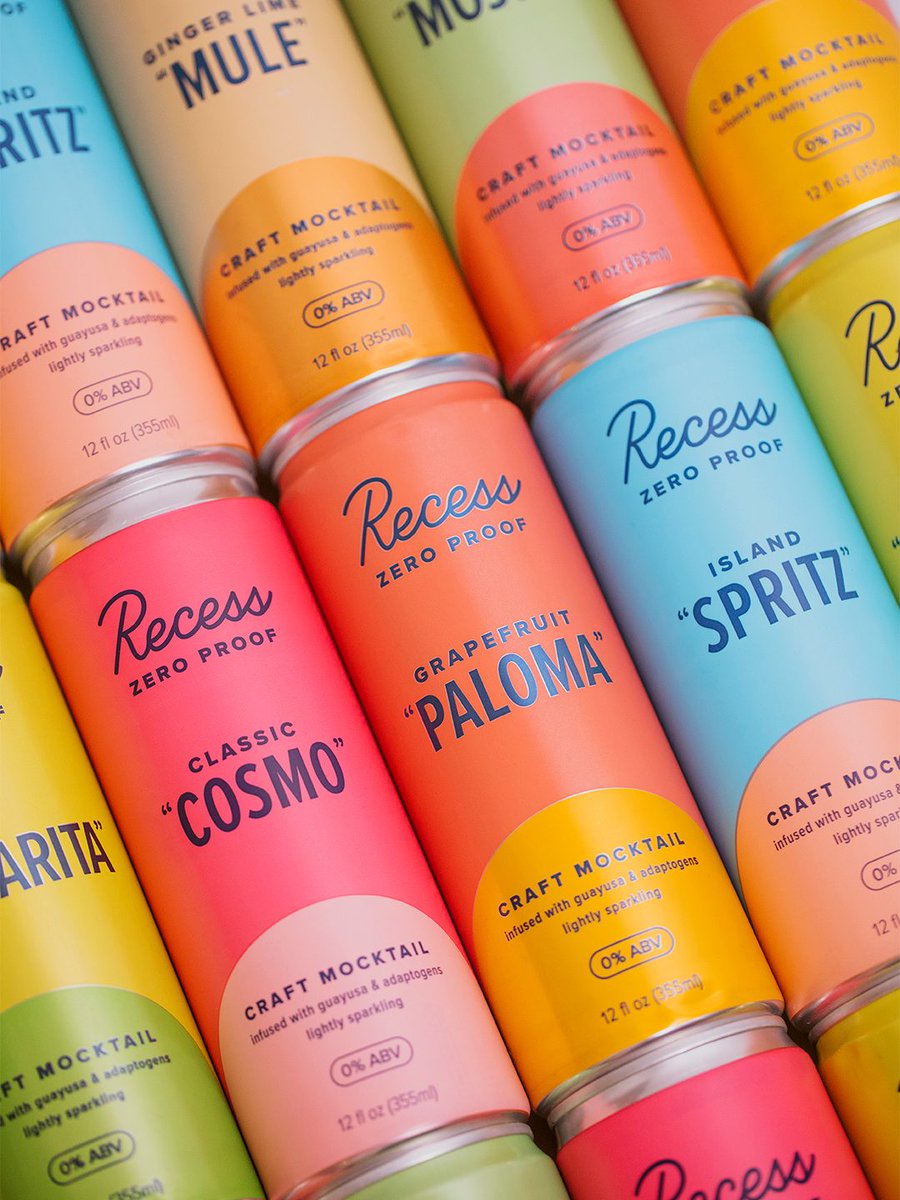PENTAWARDS's tweet image. Recess mocktails&apos; #packagingdesign uses bold, playful colour blocking to distinguish each flavor, with minimalist typography and soft matte finish giving it a modern, refreshing feel. #DailyDesignInspiration