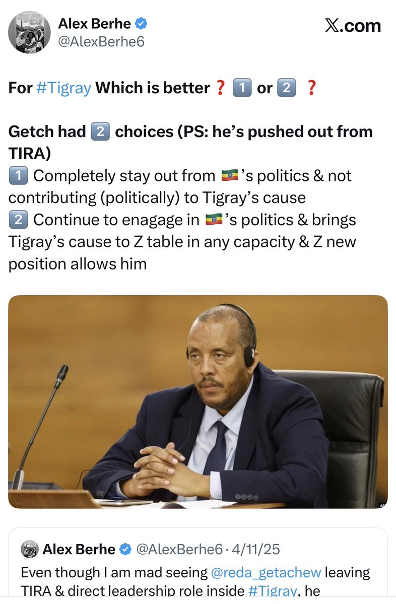 AlexBerhe6's tweet image. Re: Diaspora Tegaru – #WakeUpToReality (Leave the #Ego at the door)

It’s astonishing how some in the diaspora still act as if leaders like Getachew Reda @reda_getachew exist primarily to massage their feelings, to soothe their emotions or boost their egos from afar, or perform…