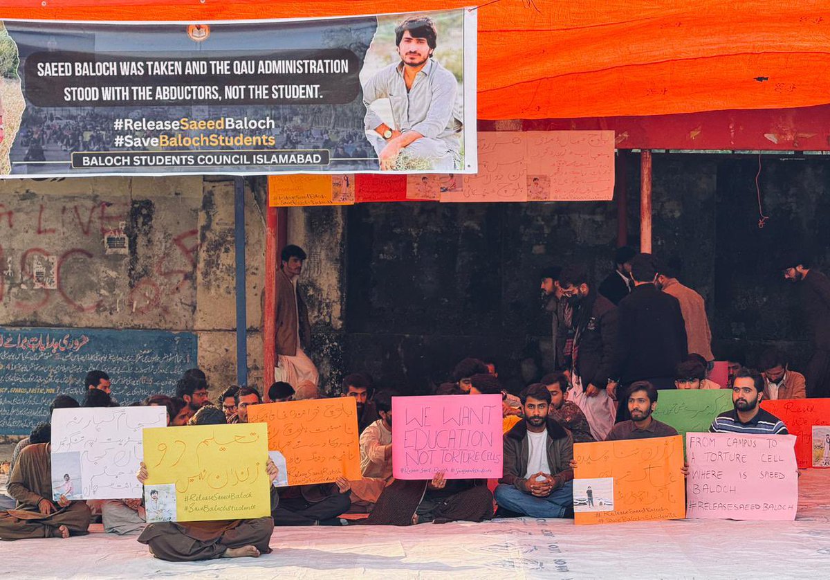 BSAC_org's tweet photo. We endorse the lawful demands of the Baloch students of QAU Islamabad, seeking the release of their fellow student, Saeed Baloch. We, as a student organisation, pledge our full support to the protesting students in recognition of the demands they are making.

Spokesperson of BSAC https://t.co/YwUN2J70A7
