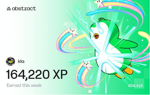 I just earned 164,220 XP on <a href="/AbstractChain/">Abstract</a>! 🎉