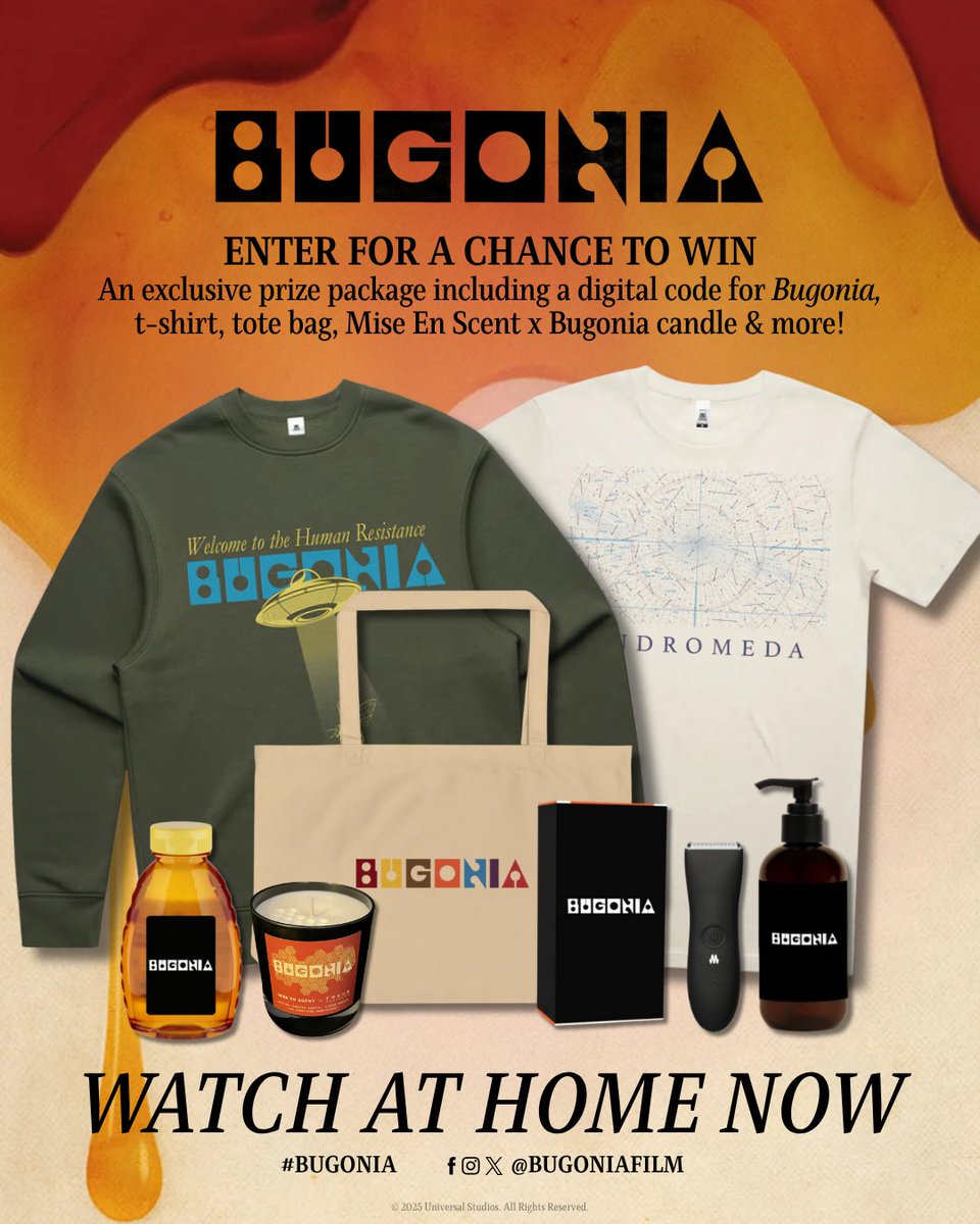 GeekVibesNation's tweet image. We have five (5) giveaway packages for #BUGONIA courtesy of @UniversalPics containing a digital code for the film, a t-shirt, a candle and more!

To Enter - Follow @GeekVibesNation
Retweet
Winner chosen (12/9)
18+ &amp;amp; US Only

BUGONIA is now available on digital platforms! 4K UHD,…