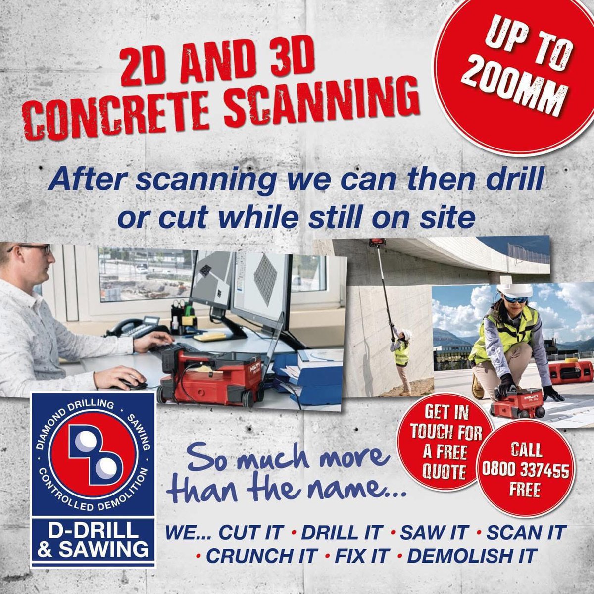 JulieDDrill's tweet image. We all know time is money, so if you’ve got a #concrete #scanning job that needs to produce results quickly, give us a call. 

☎️ 0800 33 74 55 or info@d-drill.co.uk to speak to one of the team on how we can assist with your projects across our #Nationwide offices.
