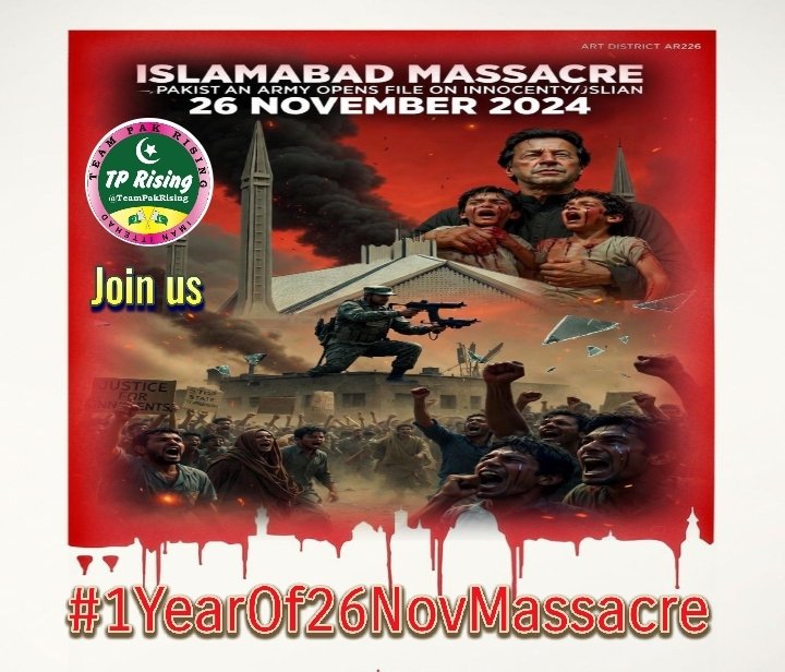 ایک سال گزر گیا، لیکن ڈی چوک کے شہداء کے سوال آج بھی جواب مانگتے ہیں۔ گولی کیوں چلائی ؟ اور کس کے کہنے پر چلائی ؟

 #1YearOf26NovMassacre
<a href="/TeamPakRising/">TeampakRising 🇵🇰</a>