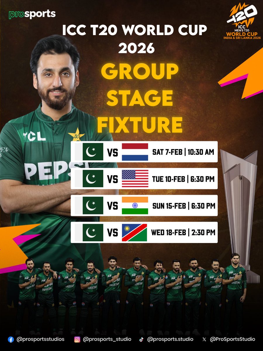ProSportsStudio's tweet image. Pakistan’s path to glory is set! 🇵🇰
Here are our group stage fixtures for the ICC Men’s T20I World Cup 🏆
Lock the dates, back the boys! 📅🔥

#T20WorldCup #Pakistan #pakistancricket