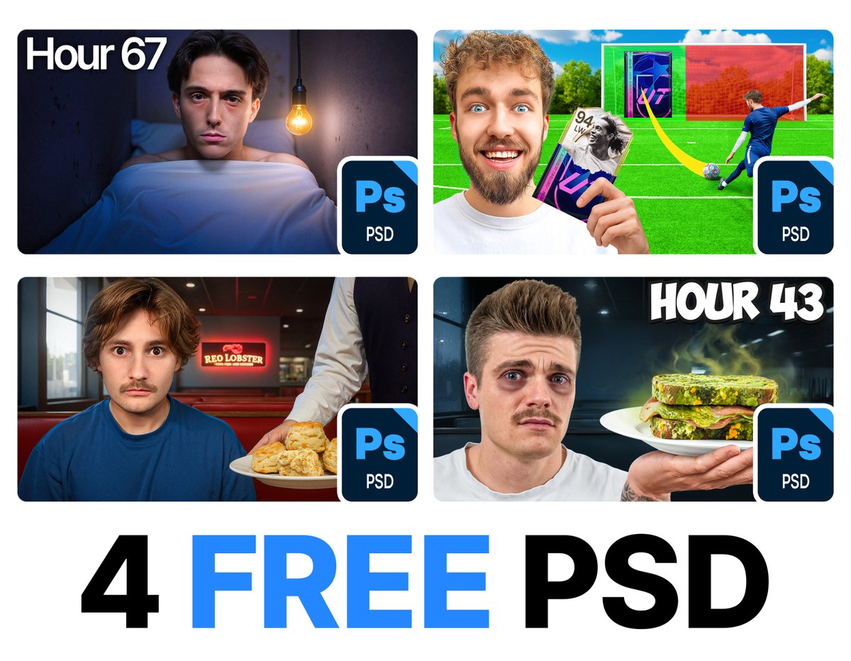 drausdesign's tweet image. 4 PSD THUMBNAILS⚡

I&apos;ll send the link to everyone who:
-Drop a like❤️
-Hit that retweet🔁
-Comment &quot;PSD&quot; below⬇️

#thumbnaildesign #thumbnail #psdthumbnail