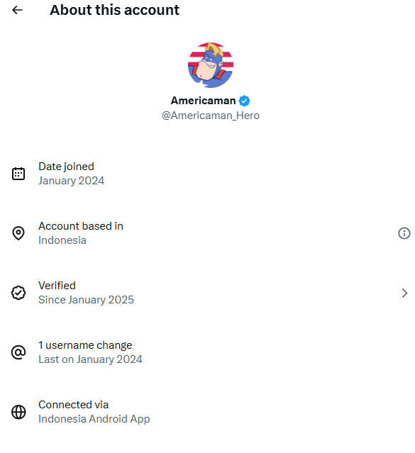 itsblrose's tweet photo. @Americaman_Hero Oh wow. Love this new feature on X. You made our national news with your fake account. Indonesia lol https://t.co/MlR2a74wlj