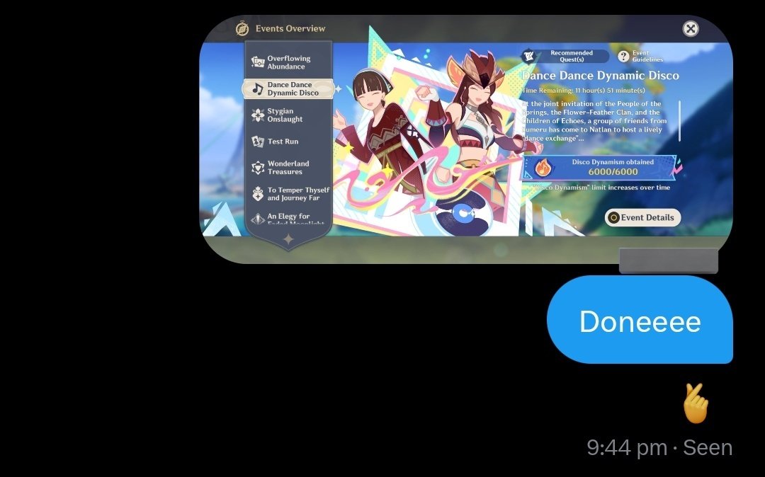neferpiloting's tweet photo. proof 11
/genshin 
Dance Dance Dynamic Disco Event completed https://t.co/FhjQG8dI6W