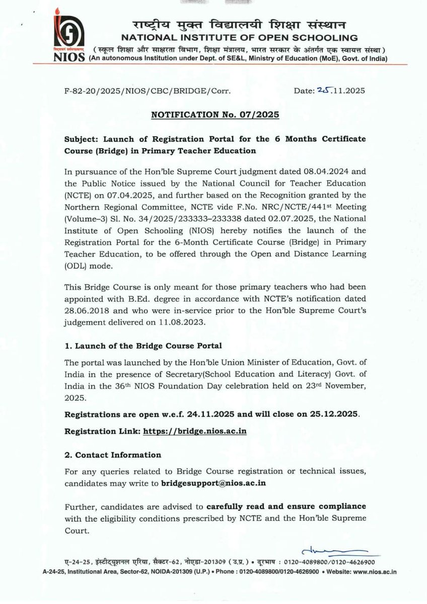 BasicshikshakC's tweet image. ब्रिज कोर्स लॉन्च नोटिफिकेशन

#Bridge_Course Notification