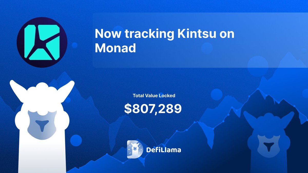 DeFiLlama announcement image showing Kintsu on Monad with $807,289 TVL