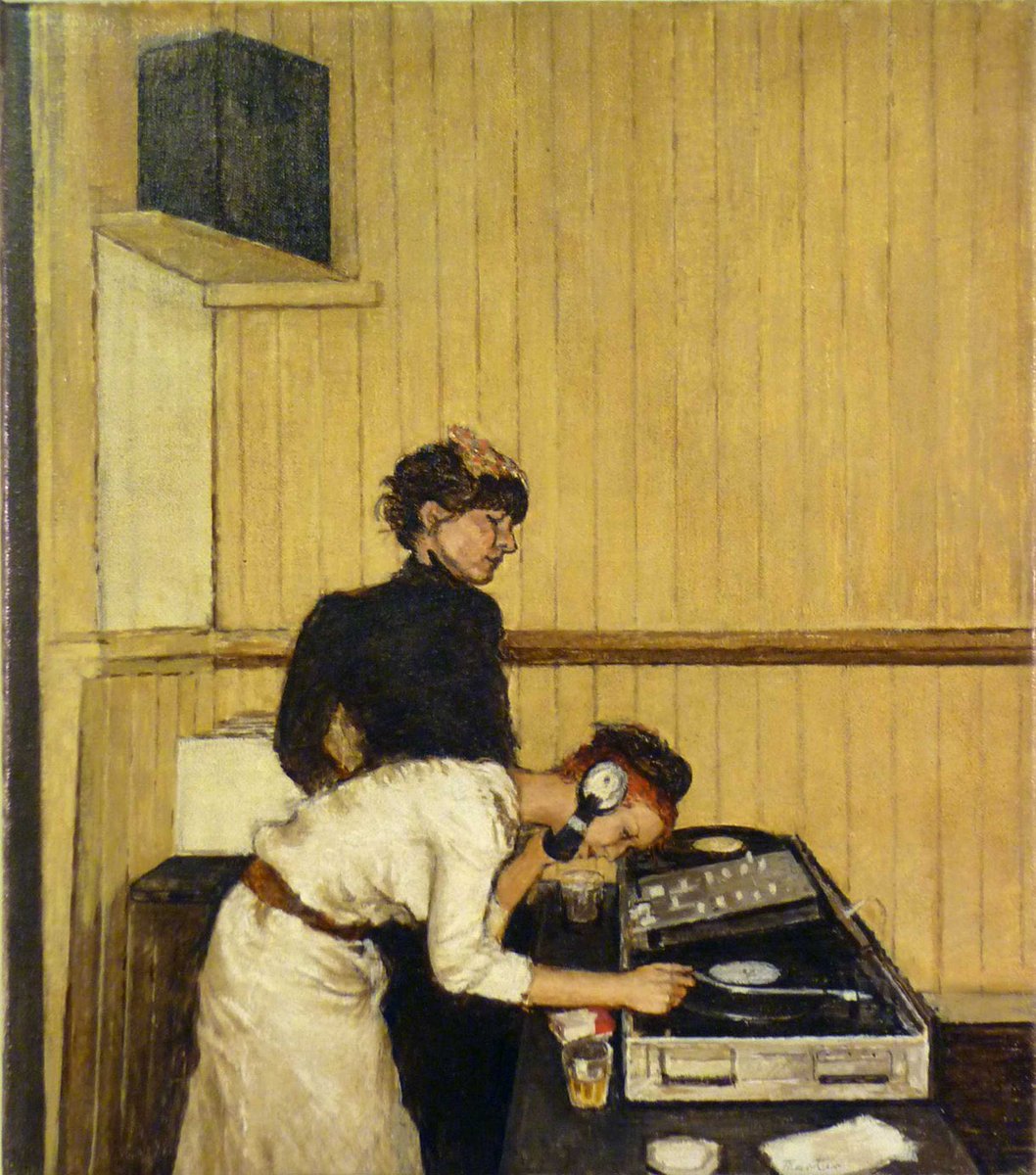 djmarkfarina's tweet image. “The Record Players , Catch 22” (Oil on Linen) - by  Martin Brown , 2005.