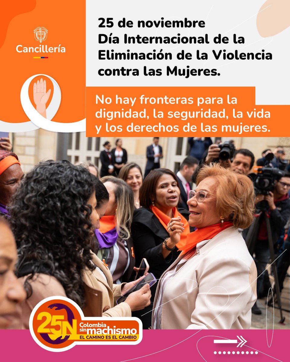 EmbajadaColEsp's tweet image. En este 25N, desde la Cancillería reafirmamos que la dignidad y los derechos de las mujeres no tienen fronteras.
Acompañamos y protegemos a las colombianas en el exterior y a las mujeres migrantes, porque toda movilidad humana debe ser libre de violencias. #ColombiaSinMachismo