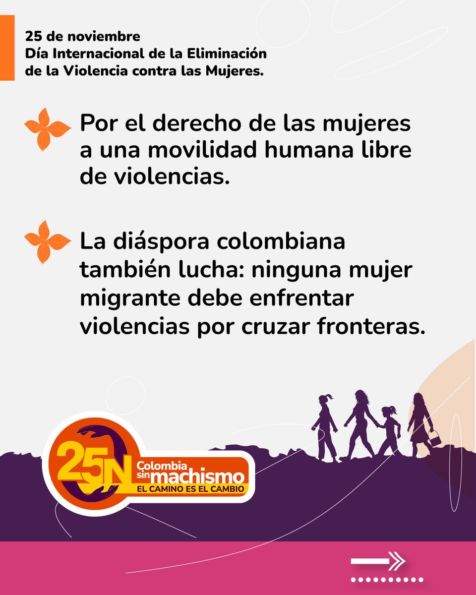 EmbajadaColEsp's tweet image. En este 25N, desde la Cancillería reafirmamos que la dignidad y los derechos de las mujeres no tienen fronteras.
Acompañamos y protegemos a las colombianas en el exterior y a las mujeres migrantes, porque toda movilidad humana debe ser libre de violencias. #ColombiaSinMachismo