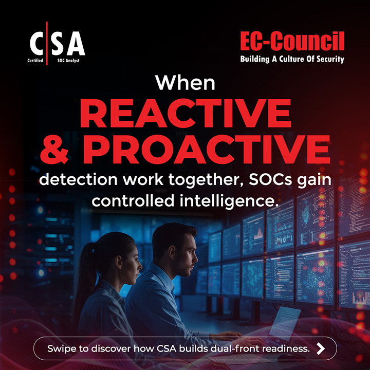 ECCOUNCIL's tweet image. Strong SOC performance comes from analysts who can detect active threats quickly while also uncovering hidden risks through intelligence-led investigation.

The Certified SOC Analyst (CSA) program builds this balance by developing real capability in SIEM operations, alert triage,…