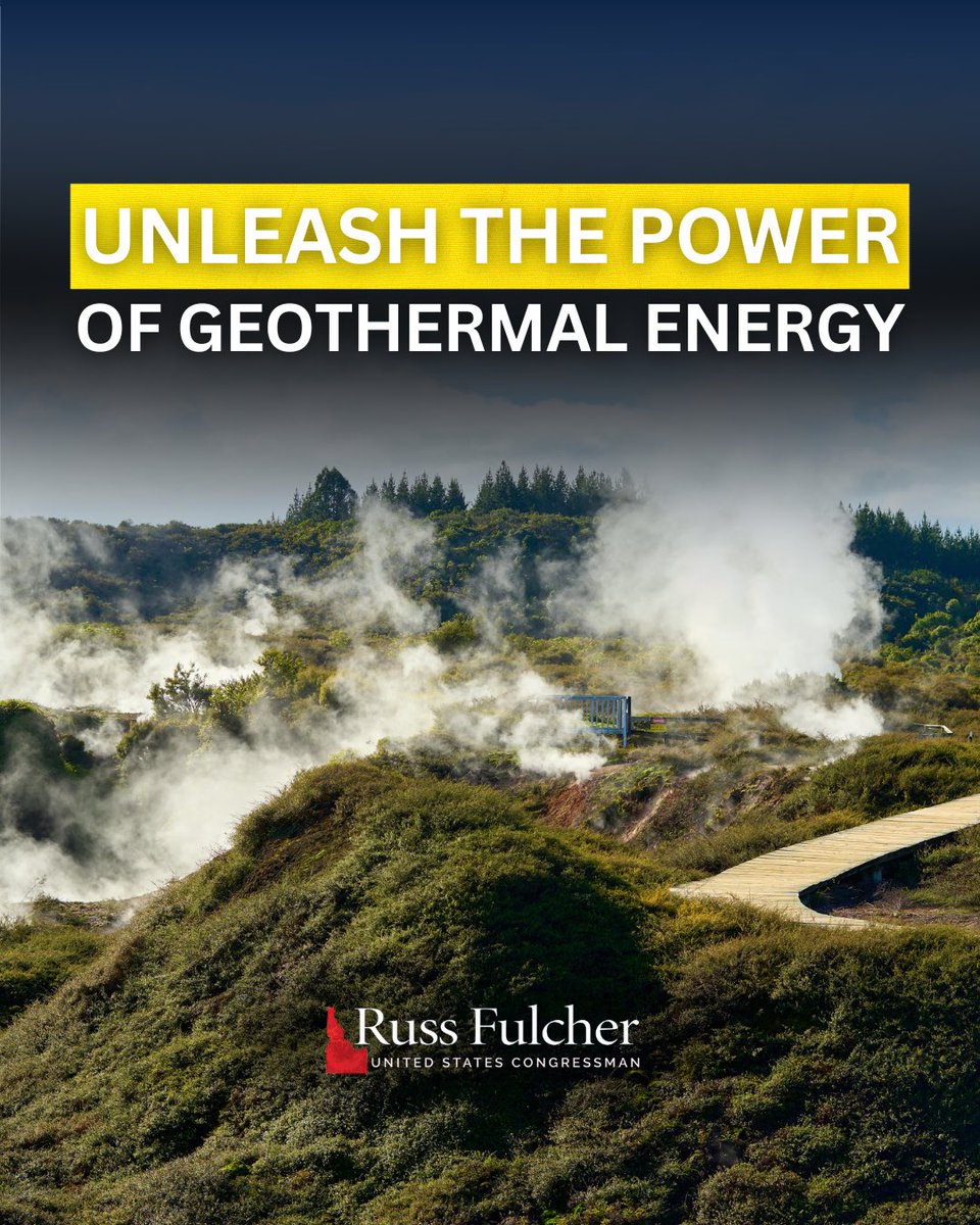 RepRussFulcher's tweet image. Idaho has been a pioneer in harnessing the power of geothermal energy for over a century.

I have reintroduced H.R. 5576, the Enhancing Geothermal Production on Federal Lands Act, to streamline the discovery and permitting process for this clean, abundant natural resource.

🔗 To…