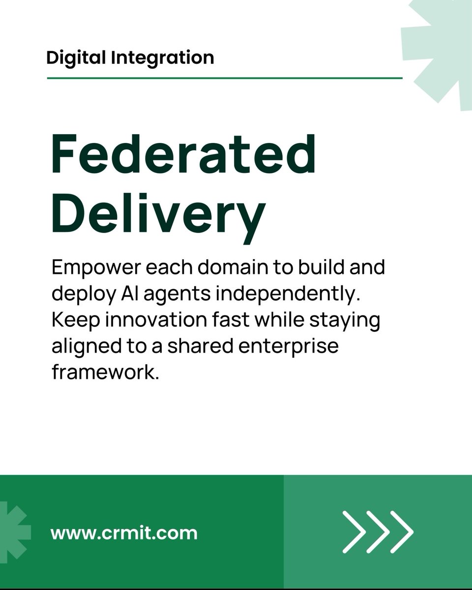 crmitsolutions's tweet image. AI isn’t failing. The operating model is.

To scale AI, you need : -

Federated execution + Central governance + Capability uplift + Resilience.

What’s your governance model ?

#AgenticEnterprise #AI #MuleSoft