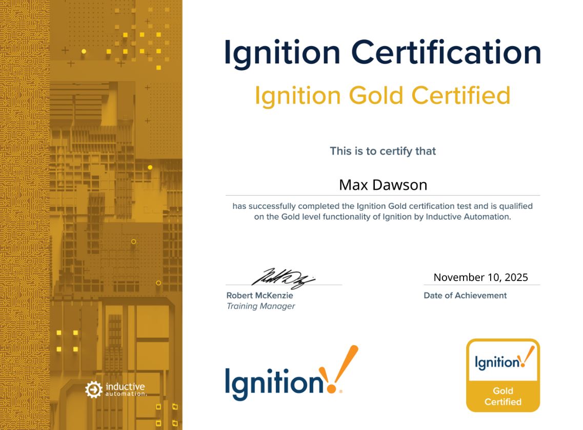 GPAutomation's tweet image. GPA Strikes Gold!

We are proud to celebrate Max Dawson for earning his Ignition Gold Certification. His drive to grow continues to push our capabilities forward.

Read more: global-business.net/post/gpa-strik…

#Ignition #DigitalTransformation #SystemIntegration #GPATeam