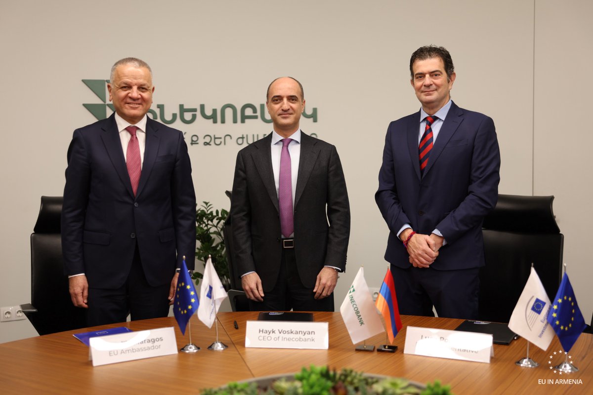 EUAmbArmenia's tweet image. 🤝The €30M guarantee with EIB &amp;amp; Inecobank was signed, boosting access to finance for🇦🇲MSMEs.
📈Expected to support 120 businesses &amp;amp; 1,800 jobs, building on 🇪🇺 support for inclusive growth, innovation, &amp;amp; women-led enterprises.
🇪🇺 committed to advancing🇦🇲economic future.