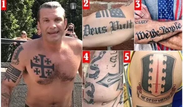 <a href="/PeteHegseth/">Pete Hegseth</a> <a href="/SenMarkKelly/">Senator Mark Kelly</a> 

How about we do a tattoo inspection to find out how many illegal White Nationalist tattoos you have!