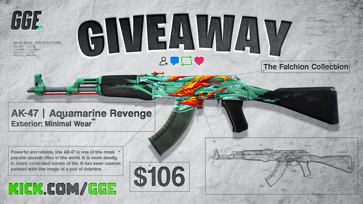 📢 AK-47 Aquamarine Revenge Giveaway 🎉

➡️ To enter:

✅Follow <a href="/GGEnjoyer/">GGE</a> <a href="/GGERewards/">GGE Rewards</a> <a href="/GGEUpdates/">GGE Updates</a> 
✅Follow me on Kick ( kick.com/gge )
✅Like and Retweet
✅Tag a friend

⌛️Winner rolled in 7 days! 🍀
